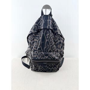 Saint Laurent Nylon Leopard Print Foldable City Large Backpack Black Gray